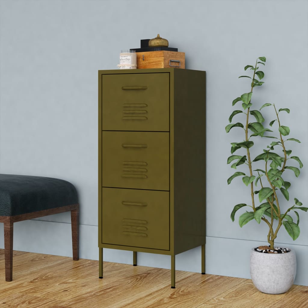 vidaXL Storage Cabinet Olive Green 16.7"x13.8"x40" Steel