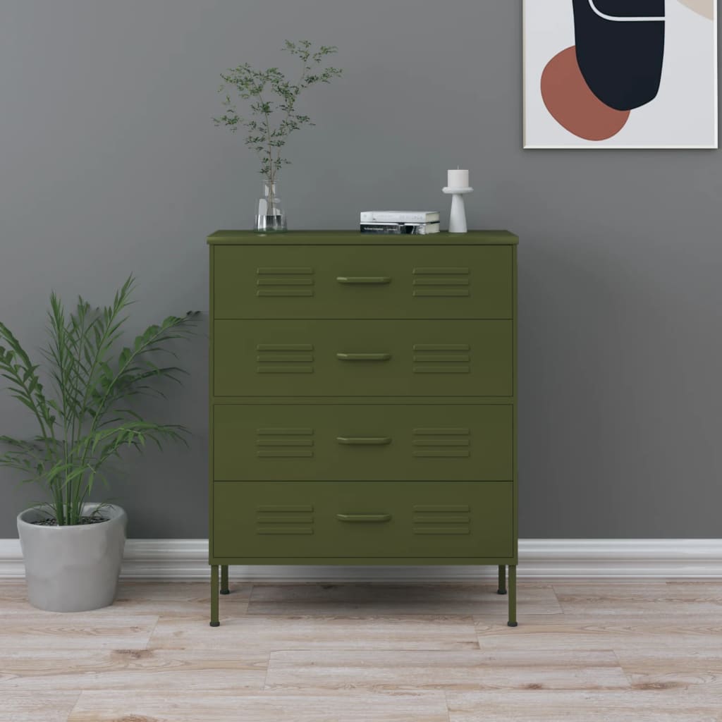 vidaXL Chest of Drawers Olive Green 31.5"x13.8"x40" Steel