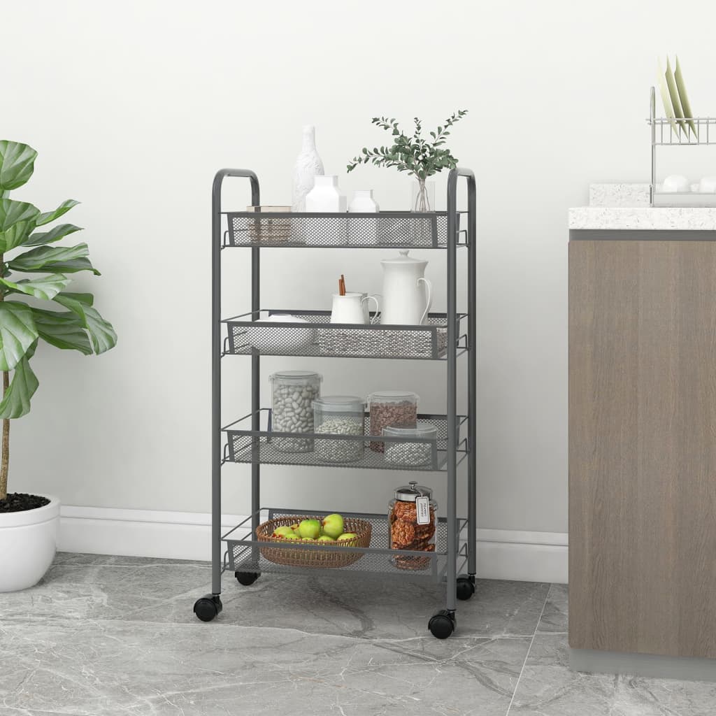 vidaXL 4-Tier Kitchen Trolley Gray 18.1"x10.2"x33.5" Iron