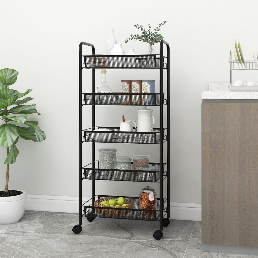 vidaXL 5-Tier Kitchen Trolley Black 18.1"x10.2"x41.3" Iron