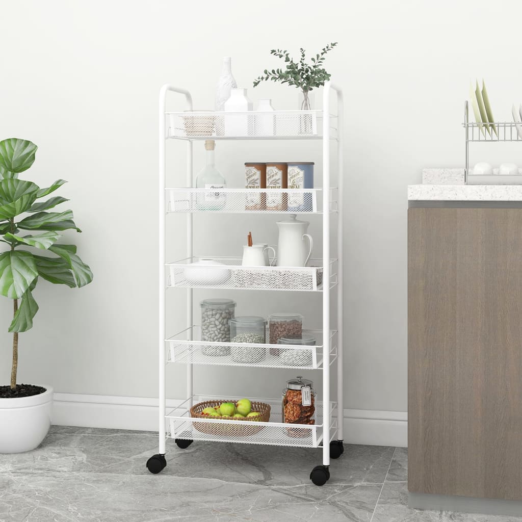 vidaXL 5-Tier Kitchen Trolley White 18.1"x10.2"x41.3" Iron