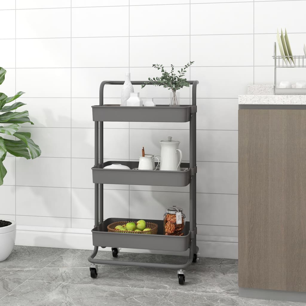 vidaXL 3-Tier Kitchen Trolley Gray 16.5"x13.8"x33.5" Iron and ABS