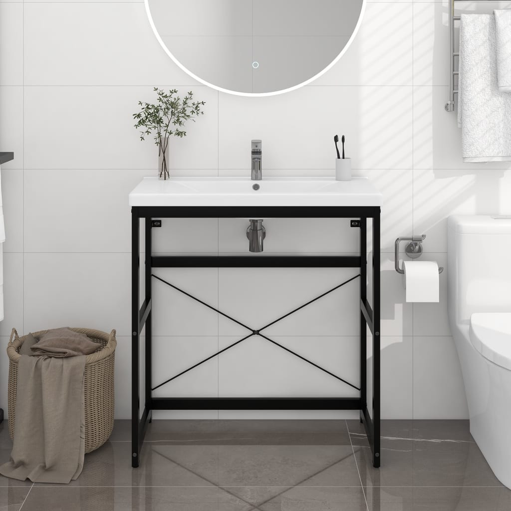 vidaXL Bathroom Washbasin Frame Black 31.1" x 15" x 32.7" Iron
