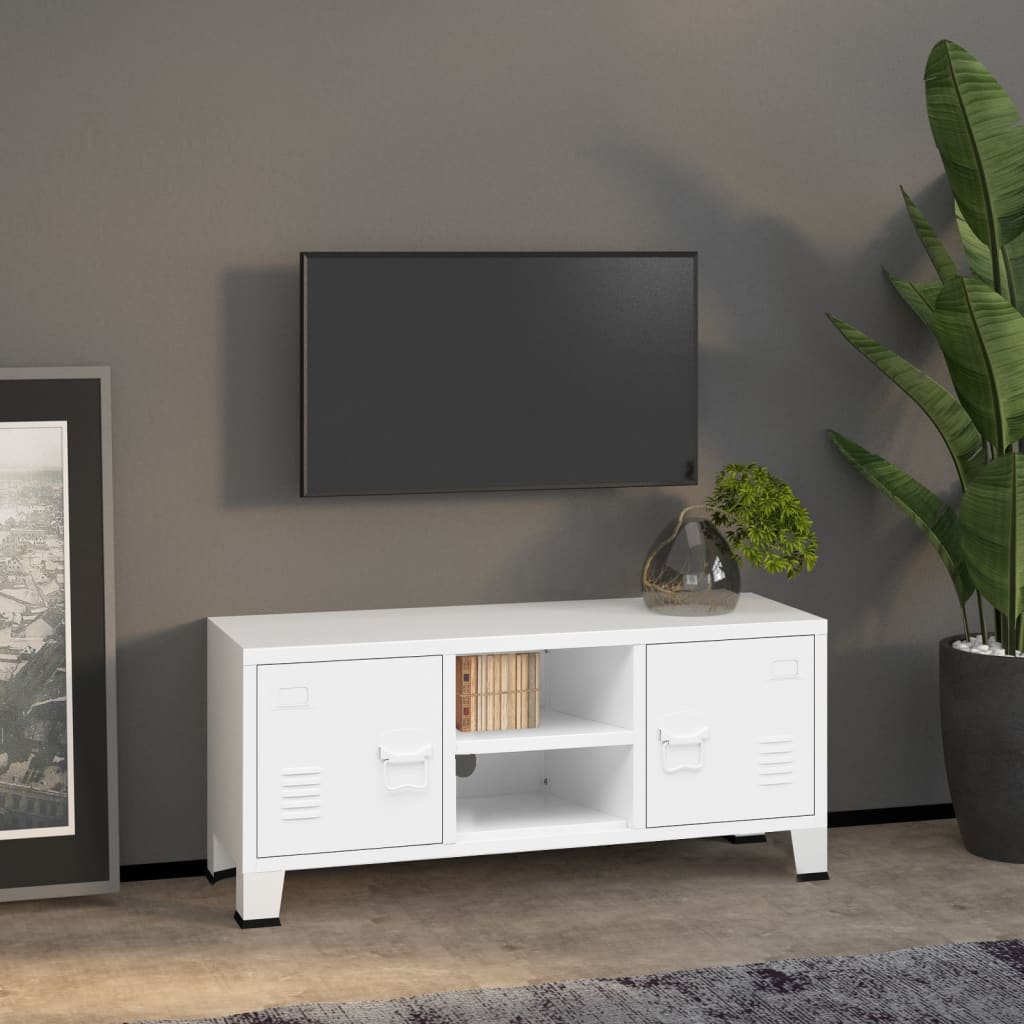 vidaXL Industrial TV Stand White 41.3"x13.8"x16.5" Metal