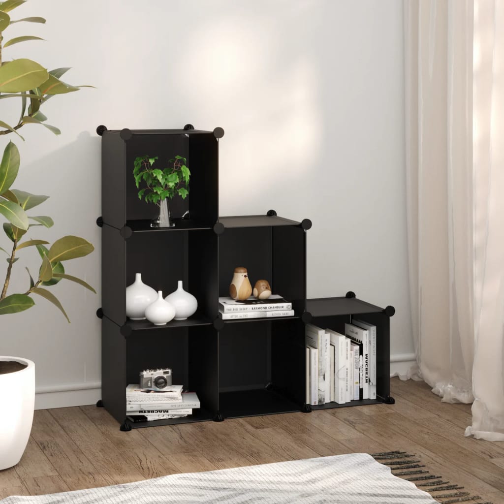 vidaXL Storage Cube Organizer with 6 Cubes Black PP