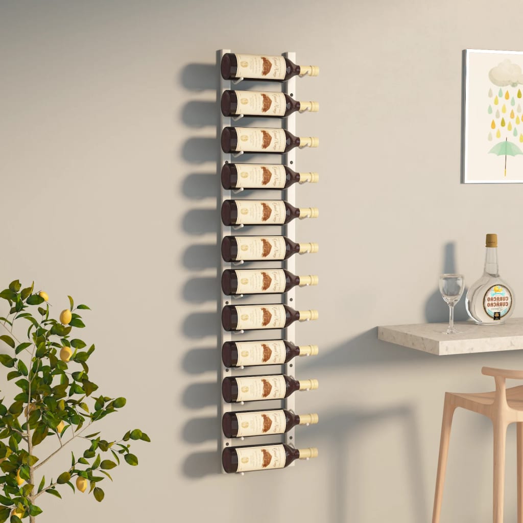 vidaXL Wall Mounted Wine Rack for 12 Bottles White Iron