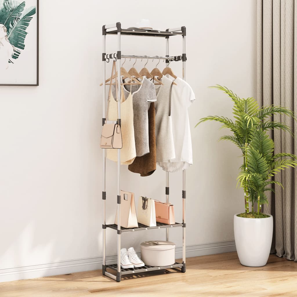 vidaXL 3-Tier Clothes Rack Silver 23.2"x11.4"x75.6" Aluminum