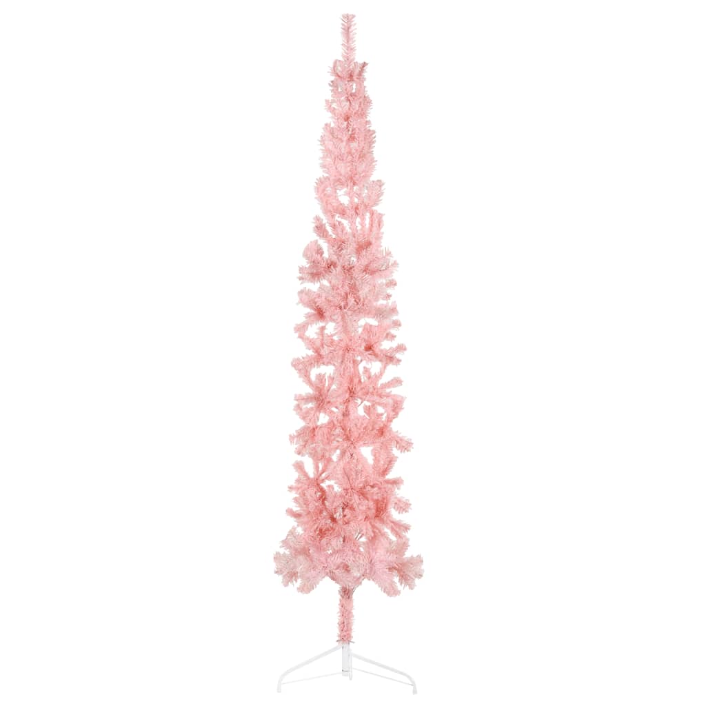 vidaXL Slim Artificial Half Christmas Tree with Stand Pink 7 ft