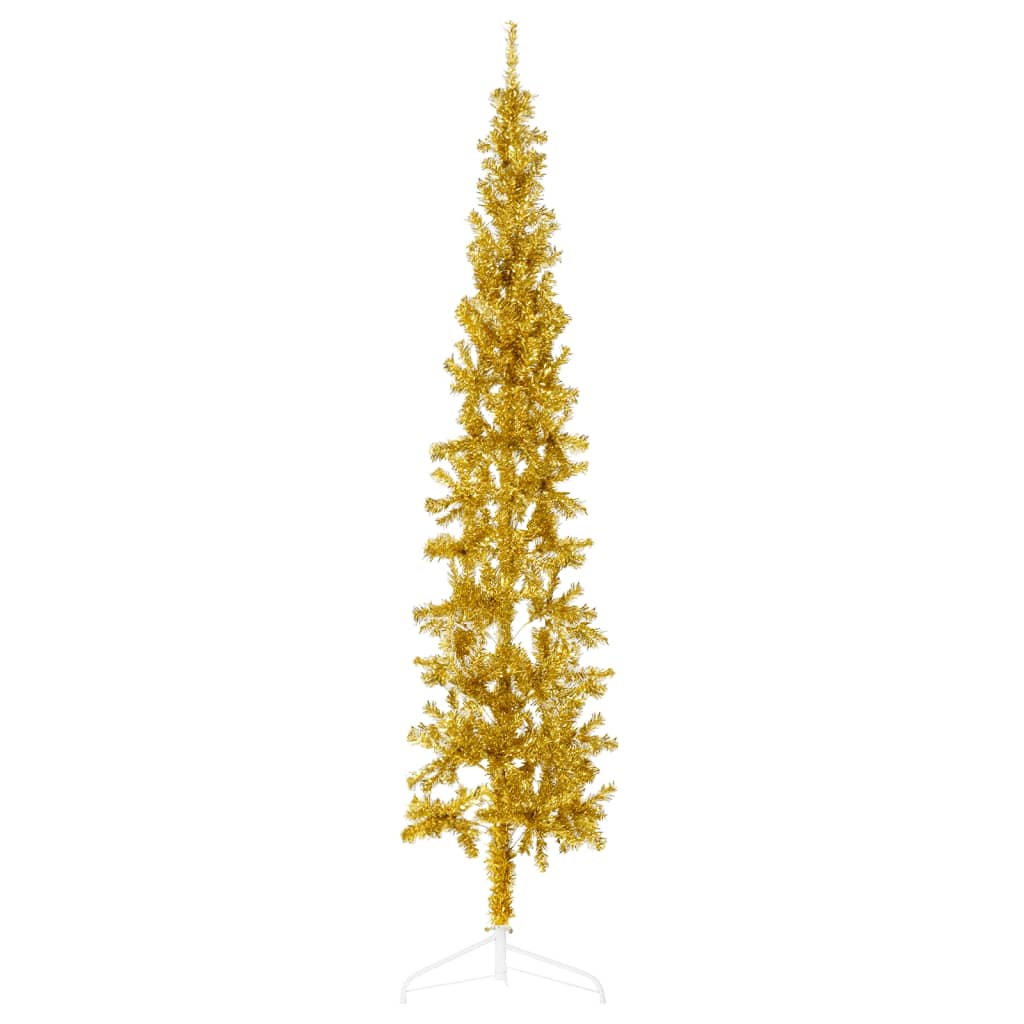 vidaXL Slim Artificial Half Christmas Tree with Stand Gold 6 ft