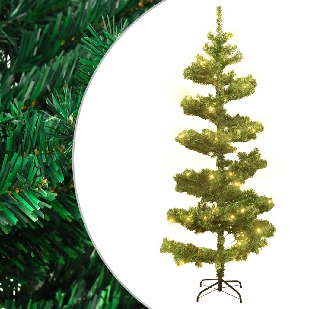 vidaXL Swirl Pre-lit Christmas Tree with Stand Green 5 ft PVC