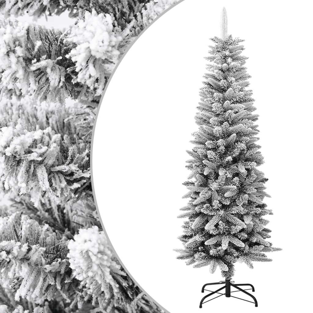 vidaXL Artificial Slim Christmas Tree with Flocked Snow 5 ft PVC&PE