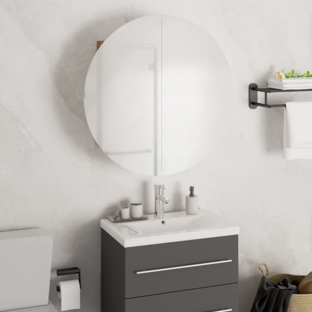 vidaXL Bathroom Cabinet with Round Mirror&LED Black 18.5"x18.5"x6.9"