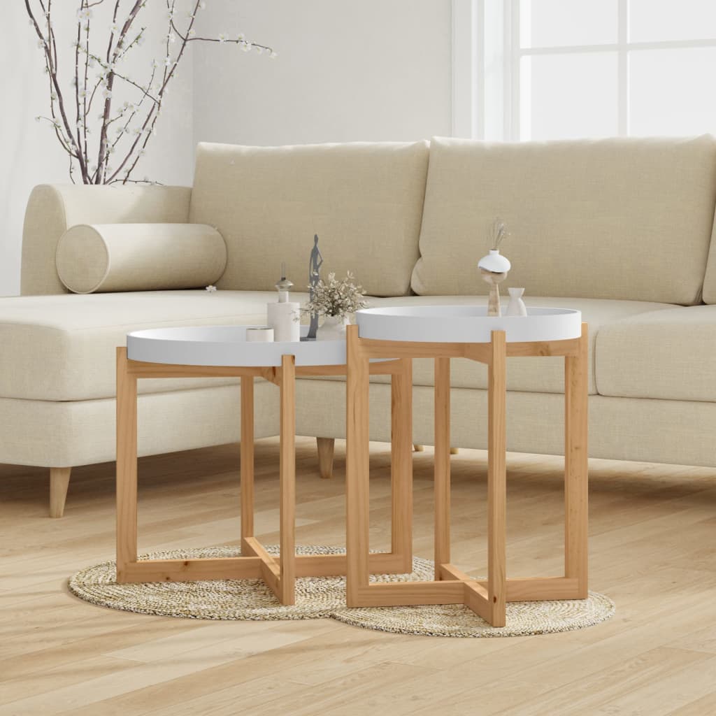 vidaXL Coffee Tables 2 pcs White Engineered Wood and Solid Wood Pine