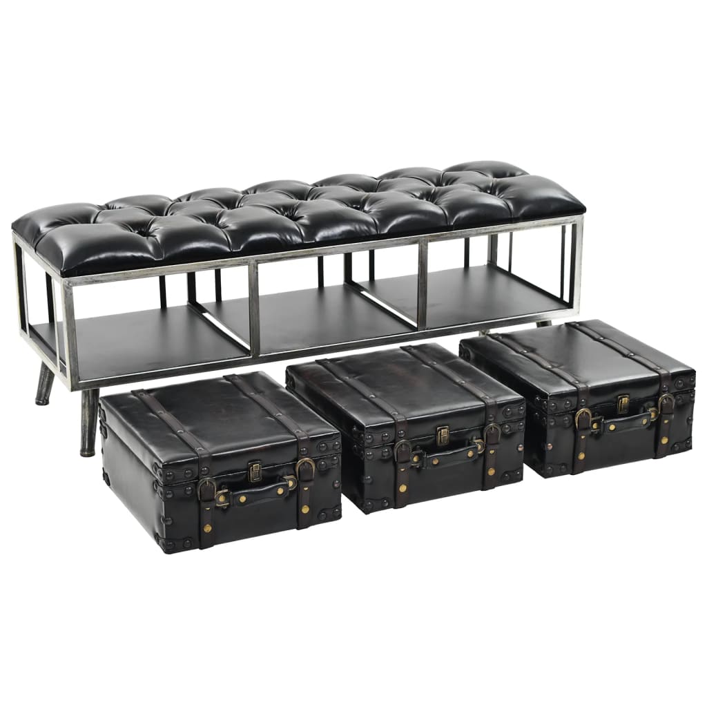 vidaXL Storage Bench 43.3" Black Faux Leather