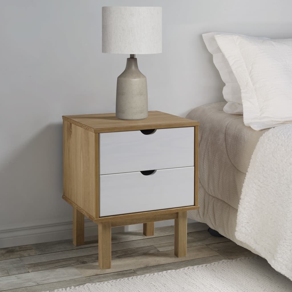 vidaXL Bedside Cabinet OTTA Brown&White 17.7"x15.4"x22.4" Solid Wood Pine