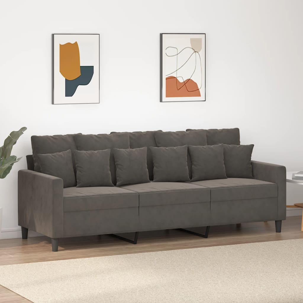 vidaXL 3-Seater Sofa Dark Gray 70.9" Velvet