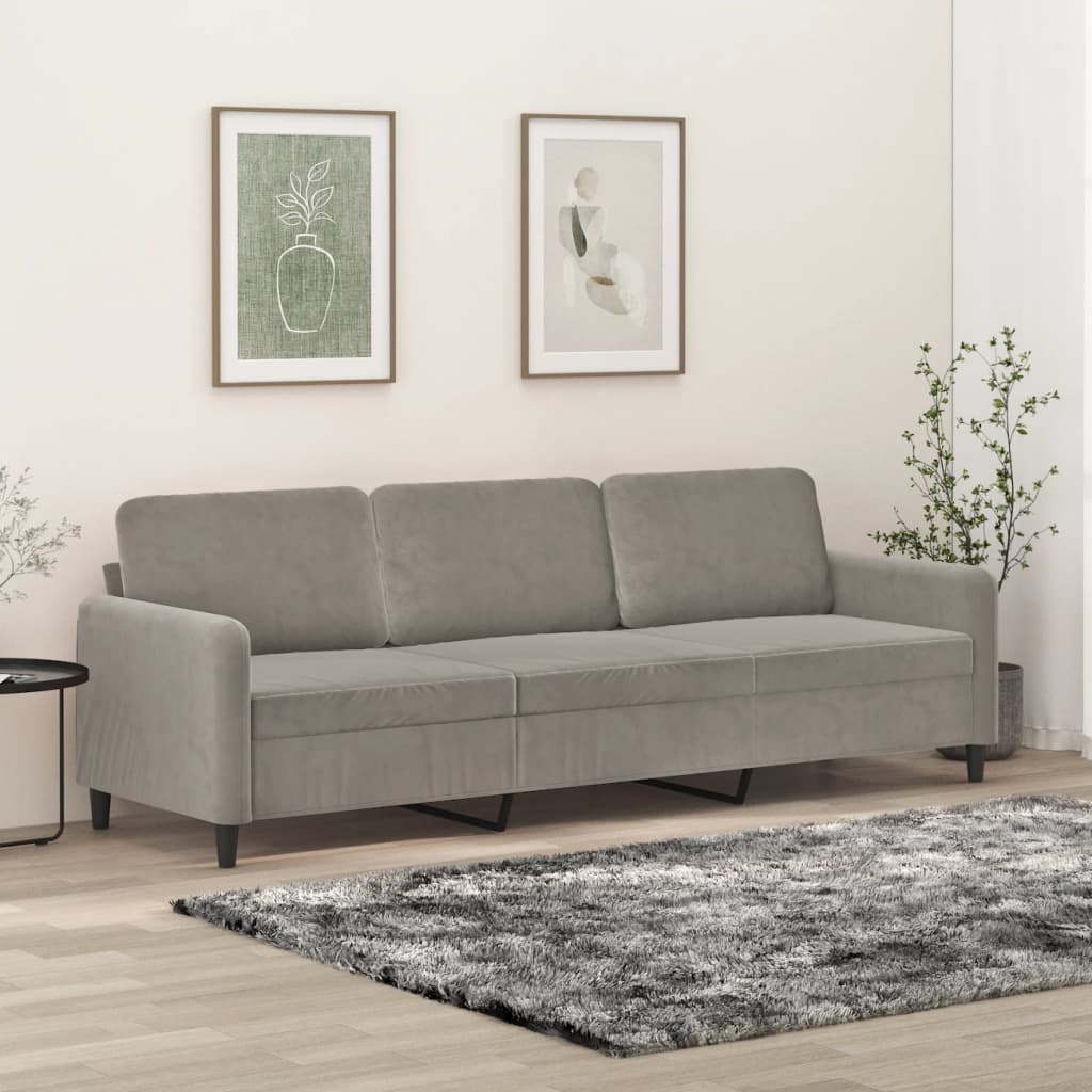 vidaXL 3-Seater Sofa Light Gray 82.7" Velvet