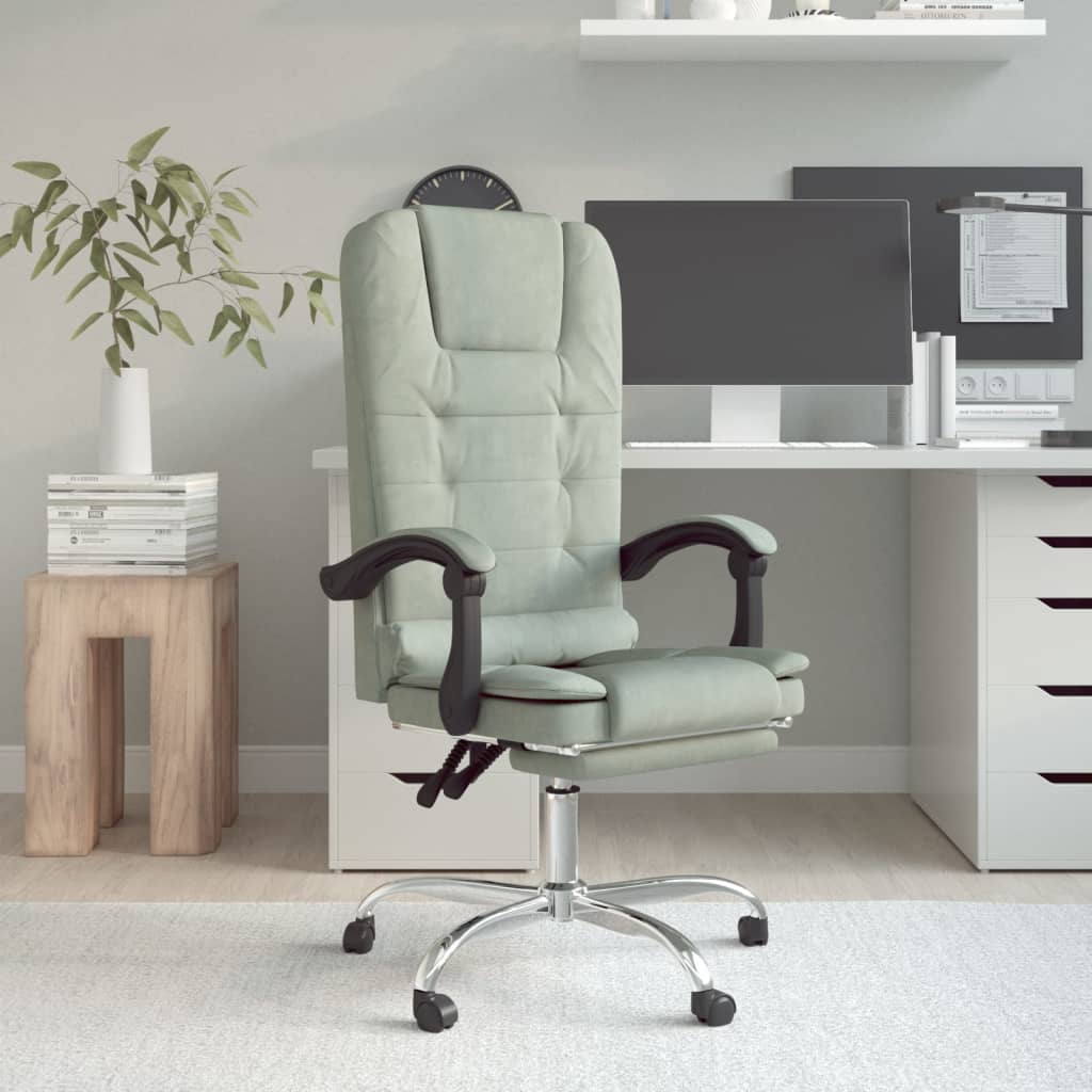 vidaXL Massage Reclining Office Chair Light Gray Velvet