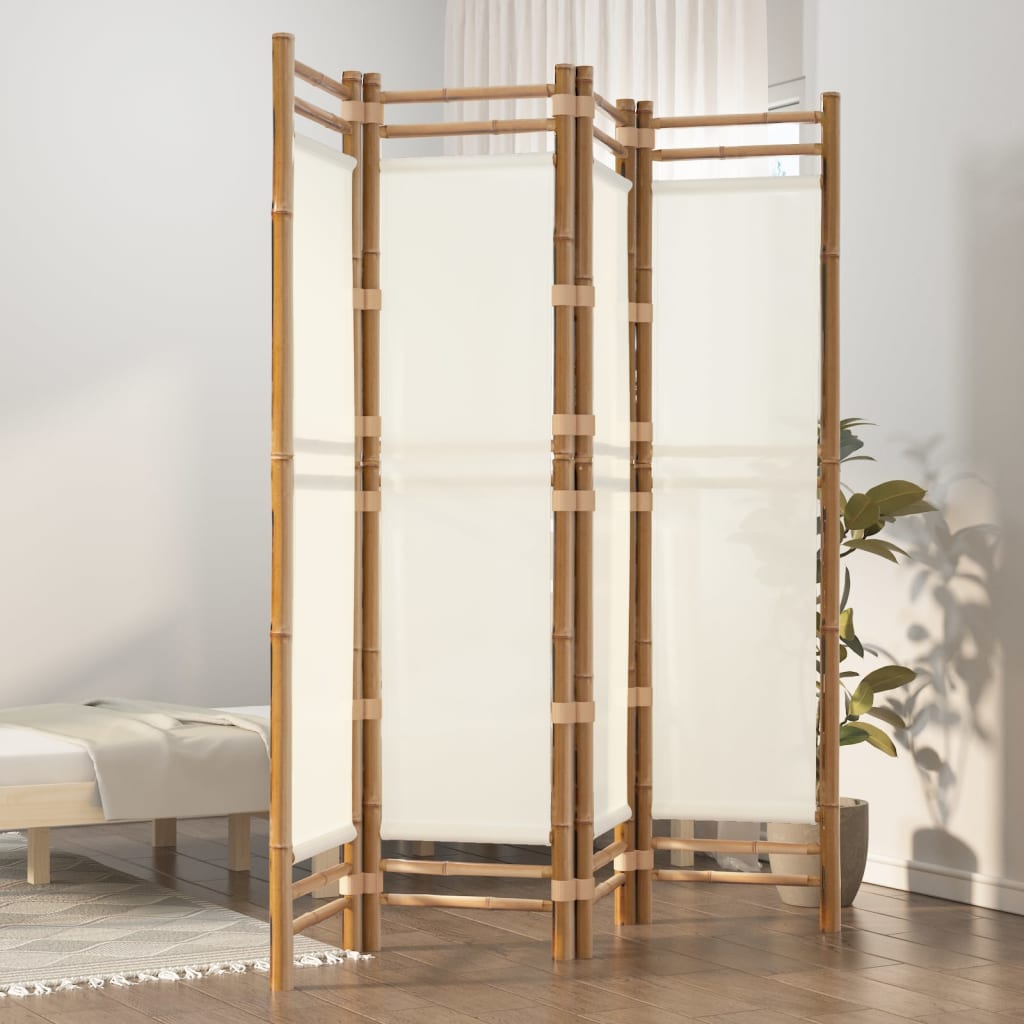 vidaXL Folding 4-Panel Room Divider 63" Bamboo and Canvas