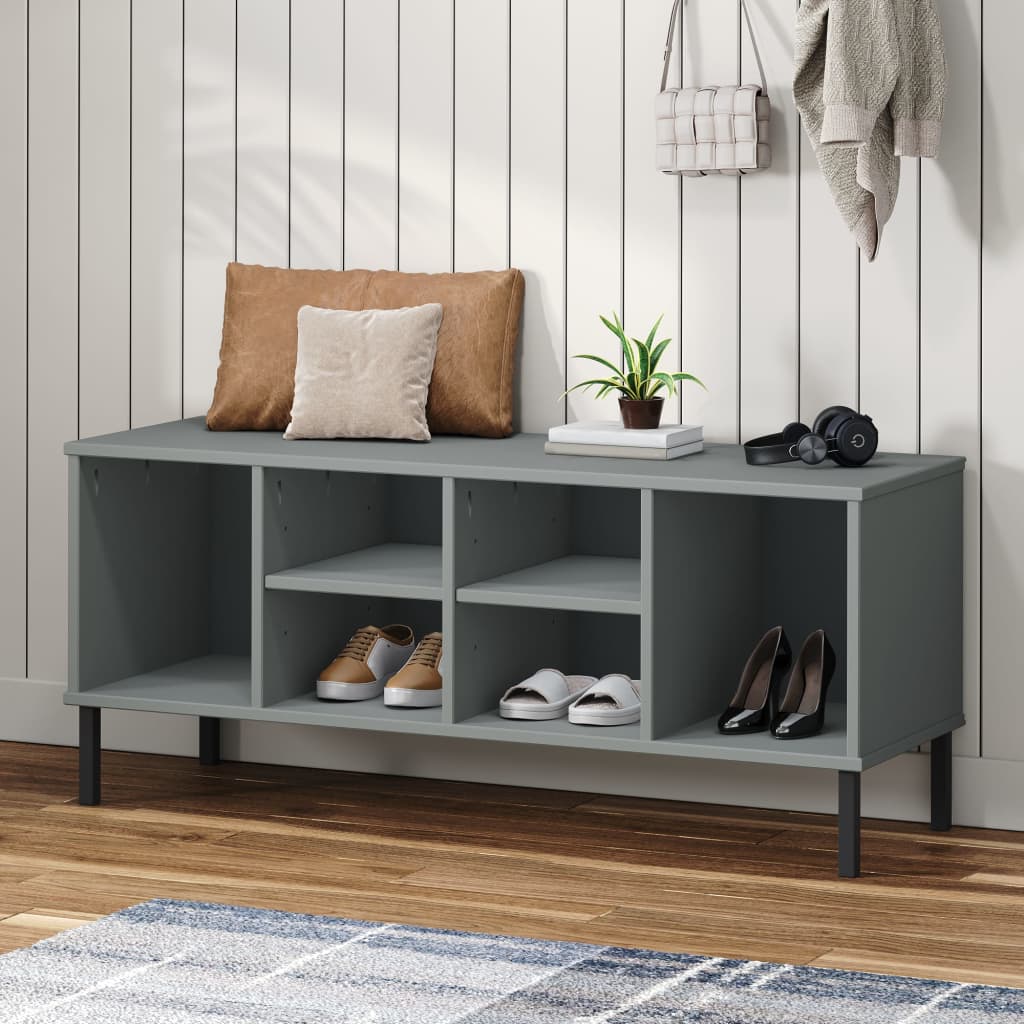 vidaXL Shoe Rack with Metal Legs Gray 41.7"x13.8"x17.7" Solid Wood OSLO