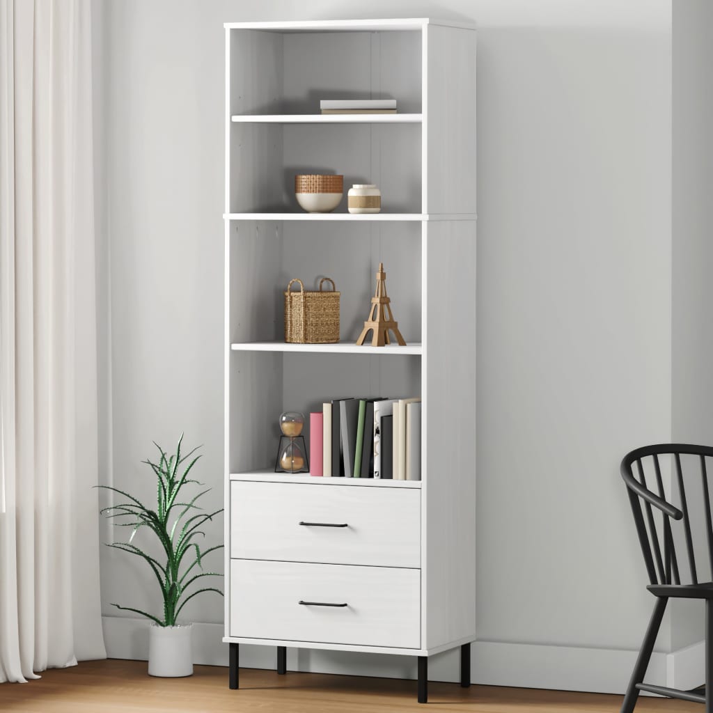 vidaXL Bookcase with 2 Drawers White 23.6"x13.8"x70.9" Solid Wood OSLO