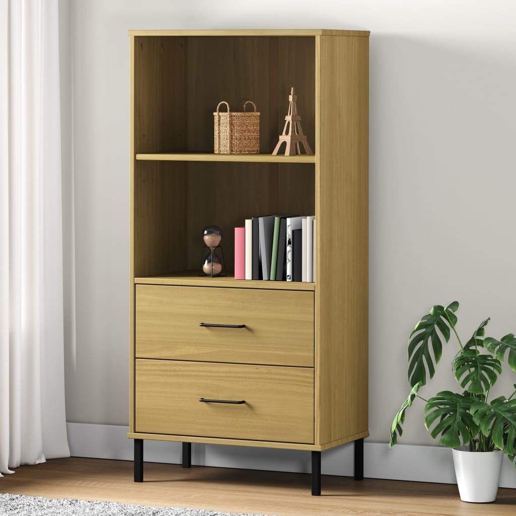 vidaXL Bookcase with 2 Drawers Brown 23.6"x13.8"x50.6" Solid Wood OSLO