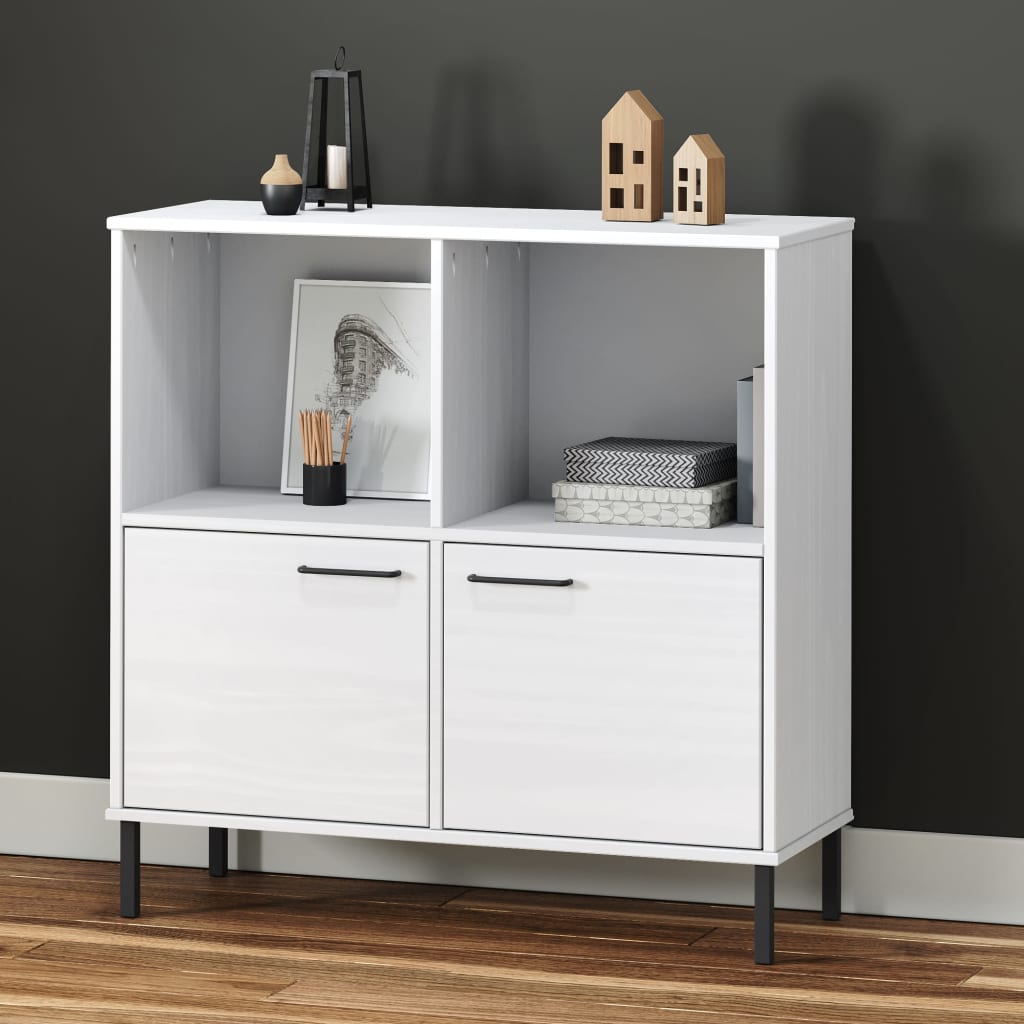 vidaXL Bookcase with Metal Legs White 35.4"x13.8"x35.6" Solid Wood OSLO