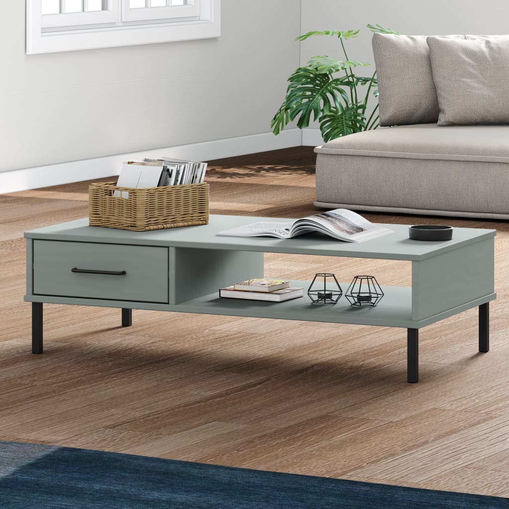 vidaXL Coffee Table with Metal Legs Gray Solid Wood Pine OSLO