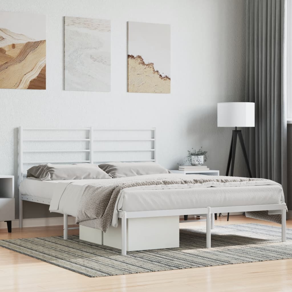 vidaXL Metal Bed Frame with Headboard White 59.8"x78.7"