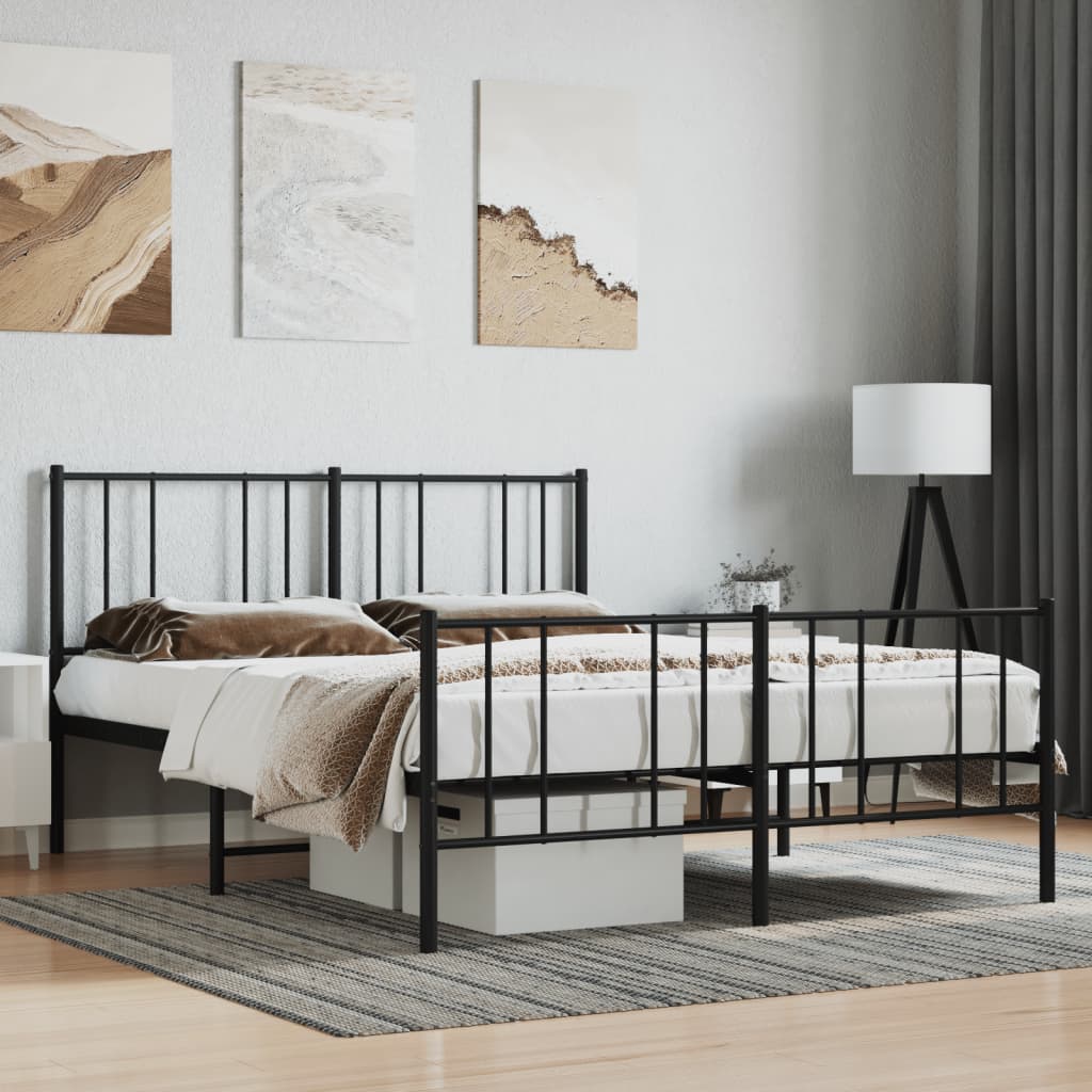 vidaXL Metal Bed Frame with Headboard and Footboard Black 59.8"x78.7"