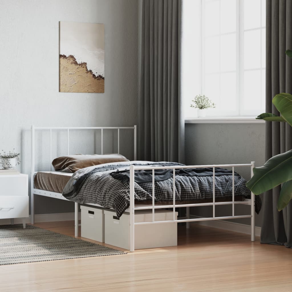 vidaXL Metal Bed Frame with Headboard and Footboard White 39.4"x74.8" Twin