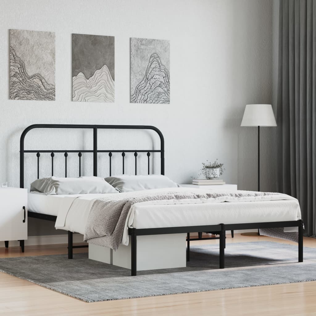 vidaXL Metal Bed Frame with Headboard Black 53.1"x74.8"