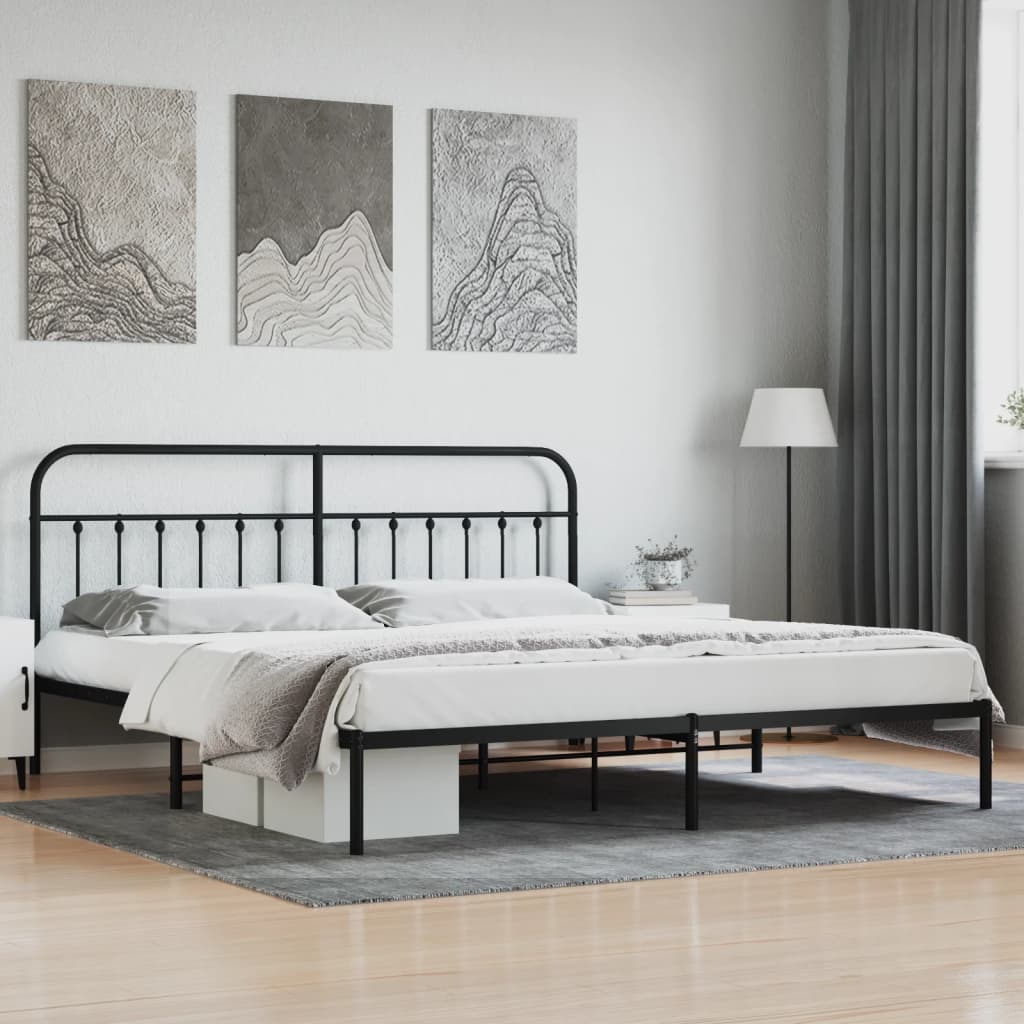 vidaXL Metal Bed Frame with Headboard Black 76"x79.9" King