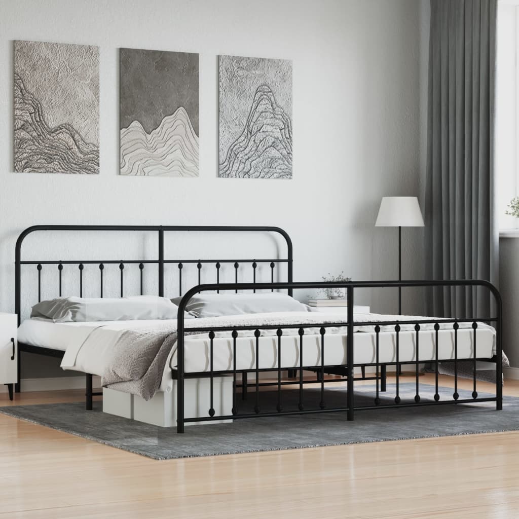 vidaXL Metal Bed Frame with Headboard and Footboard Black 76"x79.9" King