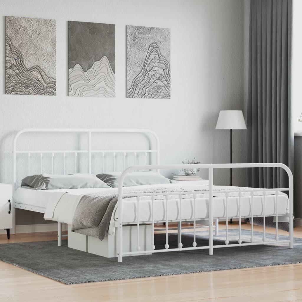 vidaXL Metal Bed Frame with Headboard&Footboard White 72"x83.9" California King