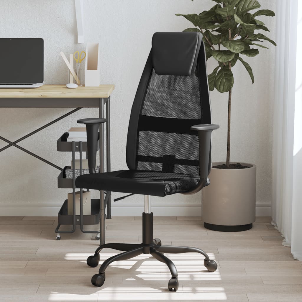 vidaXL Office Chair Black Mesh Fabric and Faux Leather