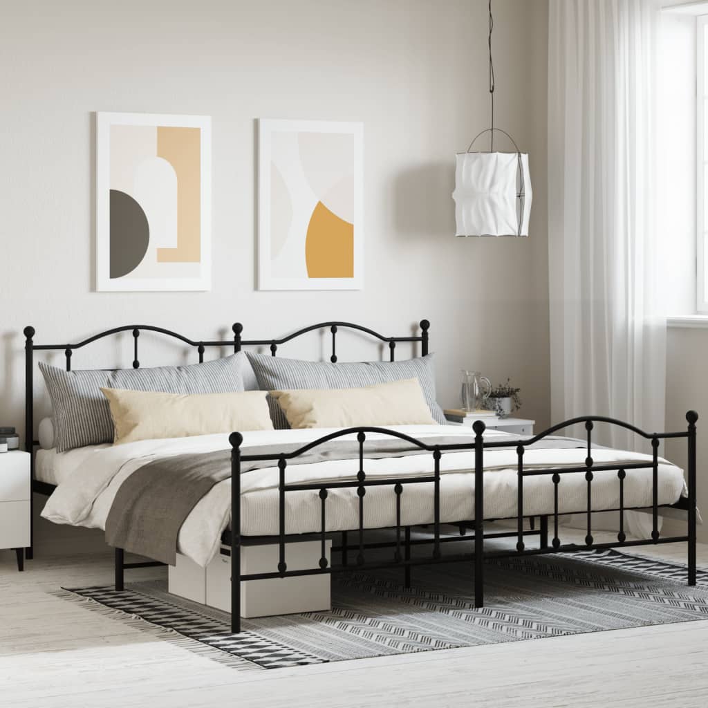 vidaXL Metal Bed Frame with Headboard and Footboard Black 76"x79.9" King