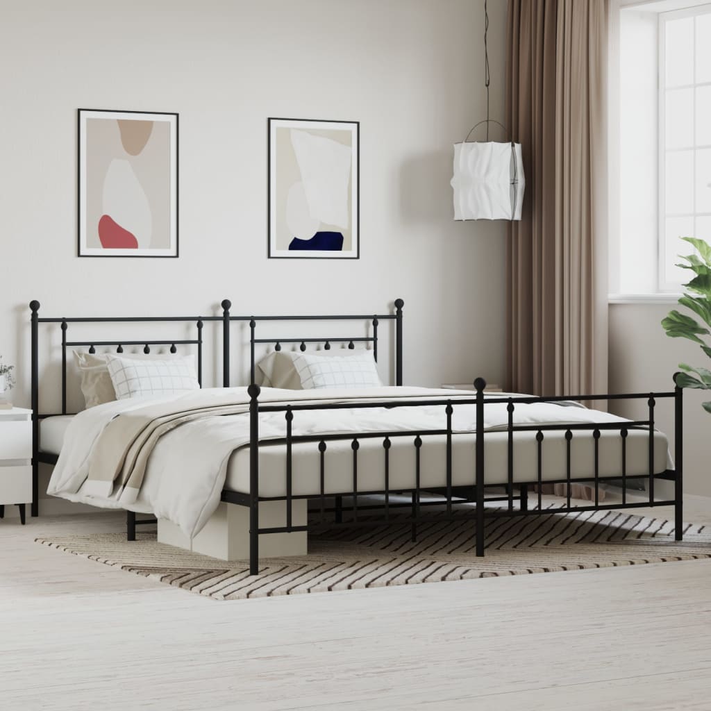 vidaXL Metal Bed Frame with Headboard and Footboard Black 76"x79.9" King