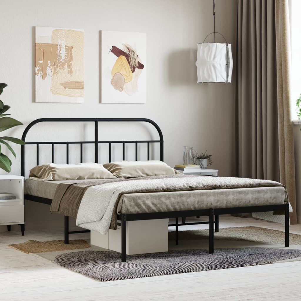 vidaXL Metal Bed Frame with Headboard Black 59.8"x78.7"