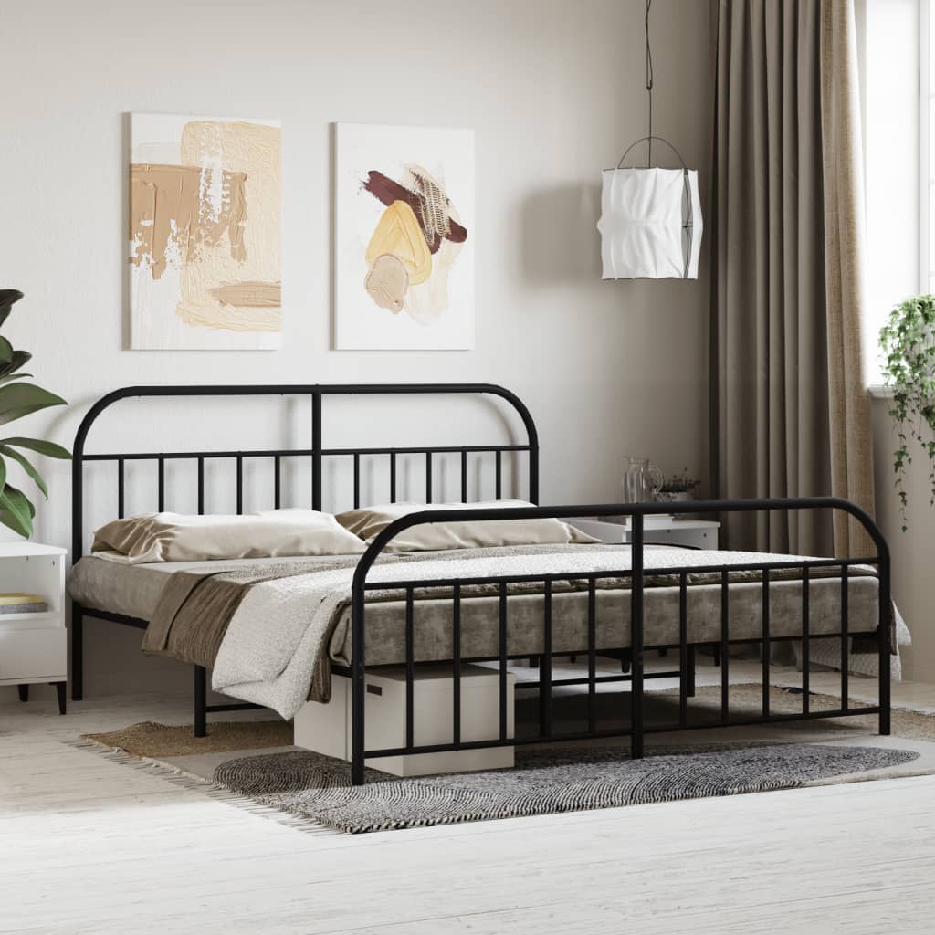 vidaXL Metal Bed Frame with Headboard&Footboard Black 72"x83.9" California King