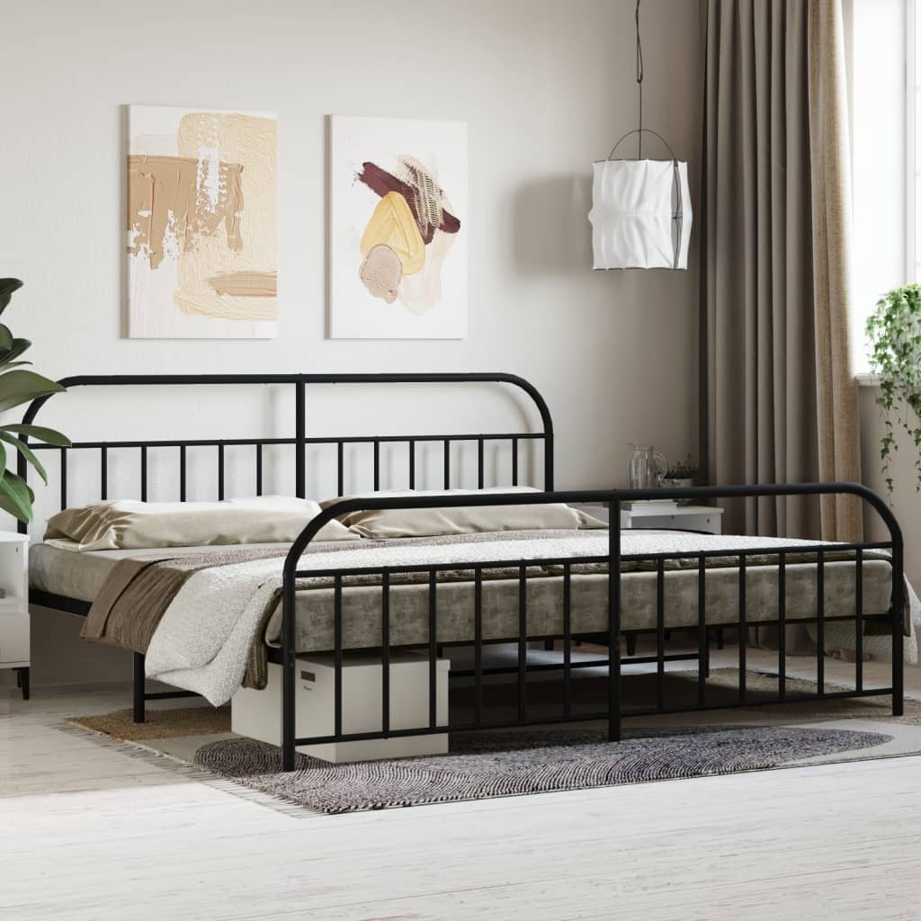 vidaXL Metal Bed Frame with Headboard and Footboard Black 76"x79.9" King