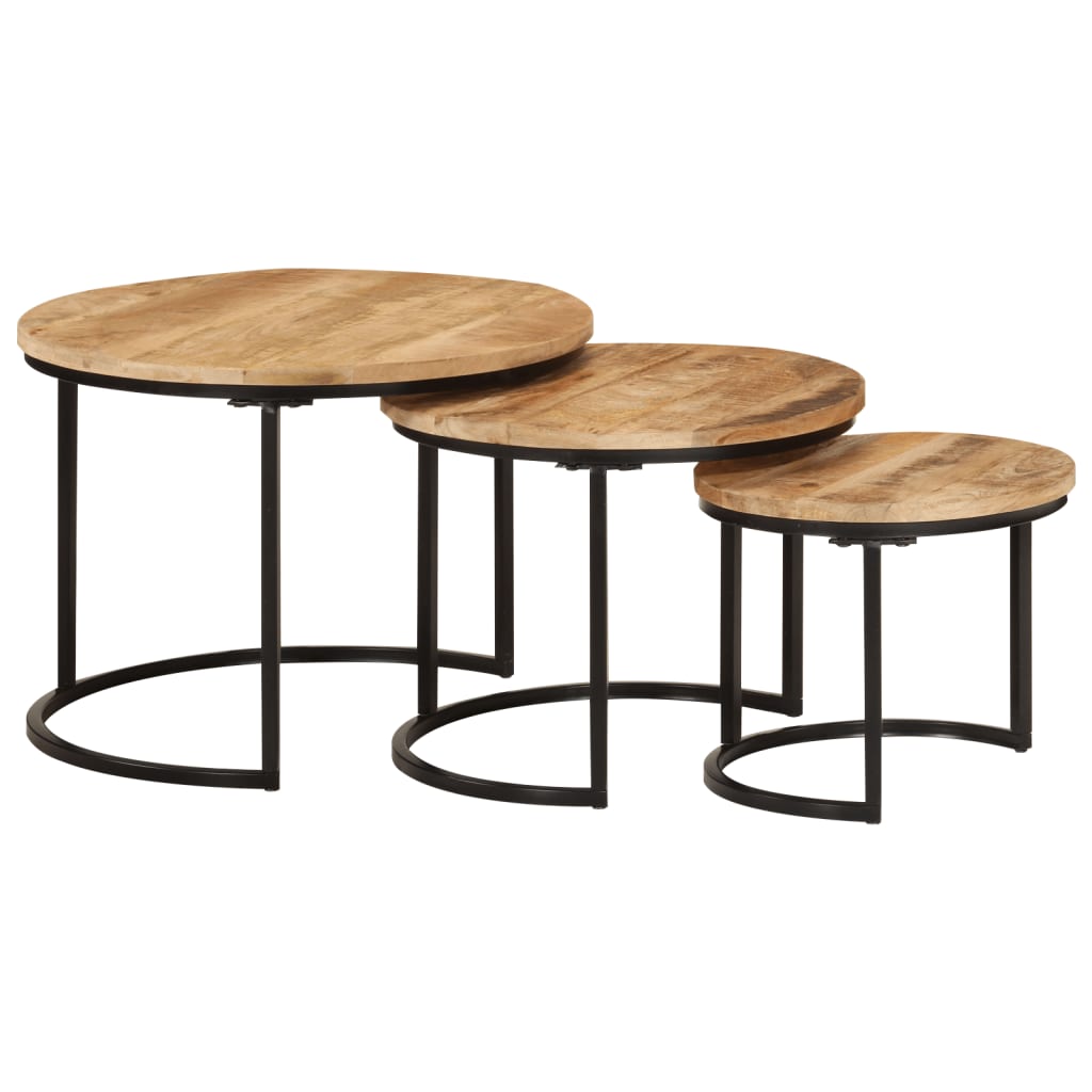 vidaXL Nesting Tables 3 pcs Solid Rough Wood Mango