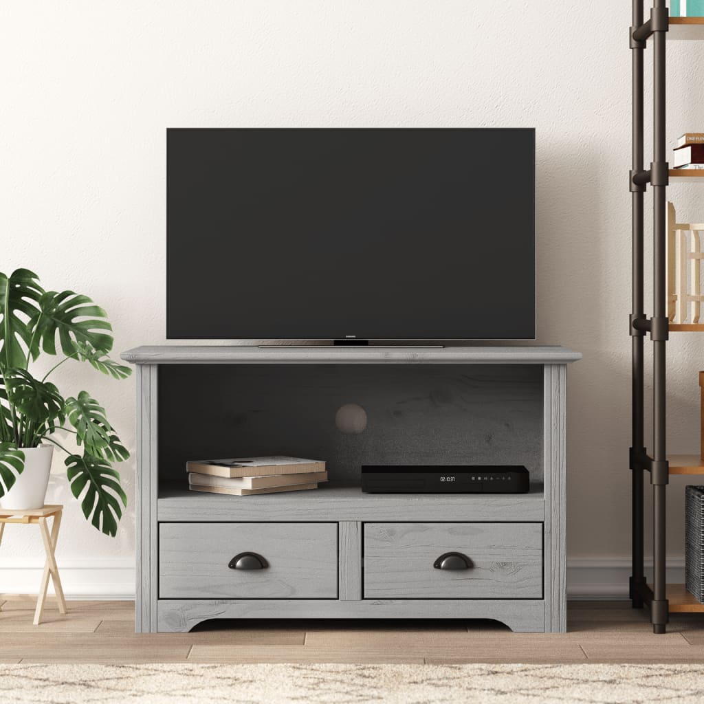 vidaXL TV Stand with 2 Drawers BODO Gray 35.8"x16.9"x22" Solid Wood Pine