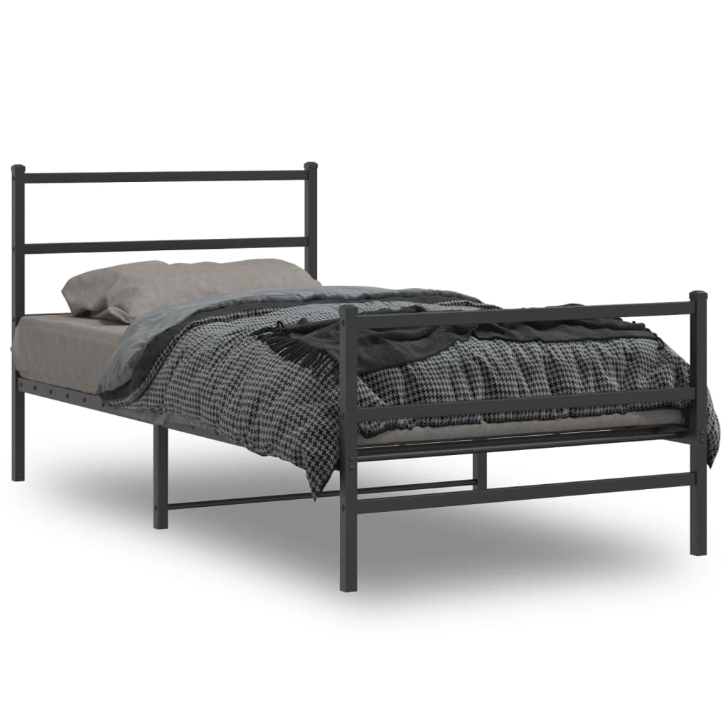 vidaXL Metal Bed Frame with Headboard and FootboardBlack 39.4"x78.7"