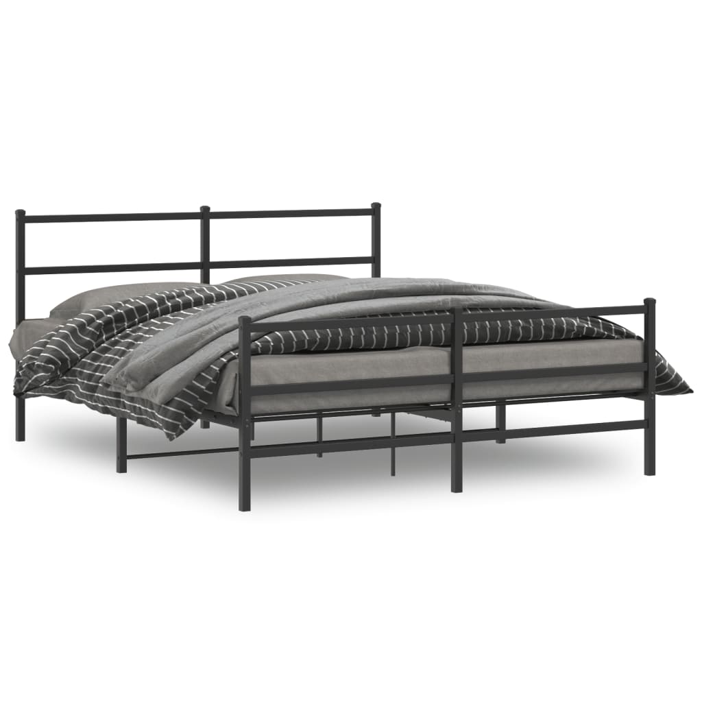 vidaXL Metal Bed Frame with Headboard and FootboardBlack 59.1"x78.7"