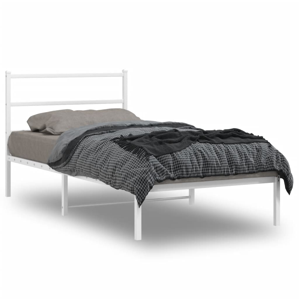 vidaXL Metal Bed Frame with Headboard White 39.4"x78.7"