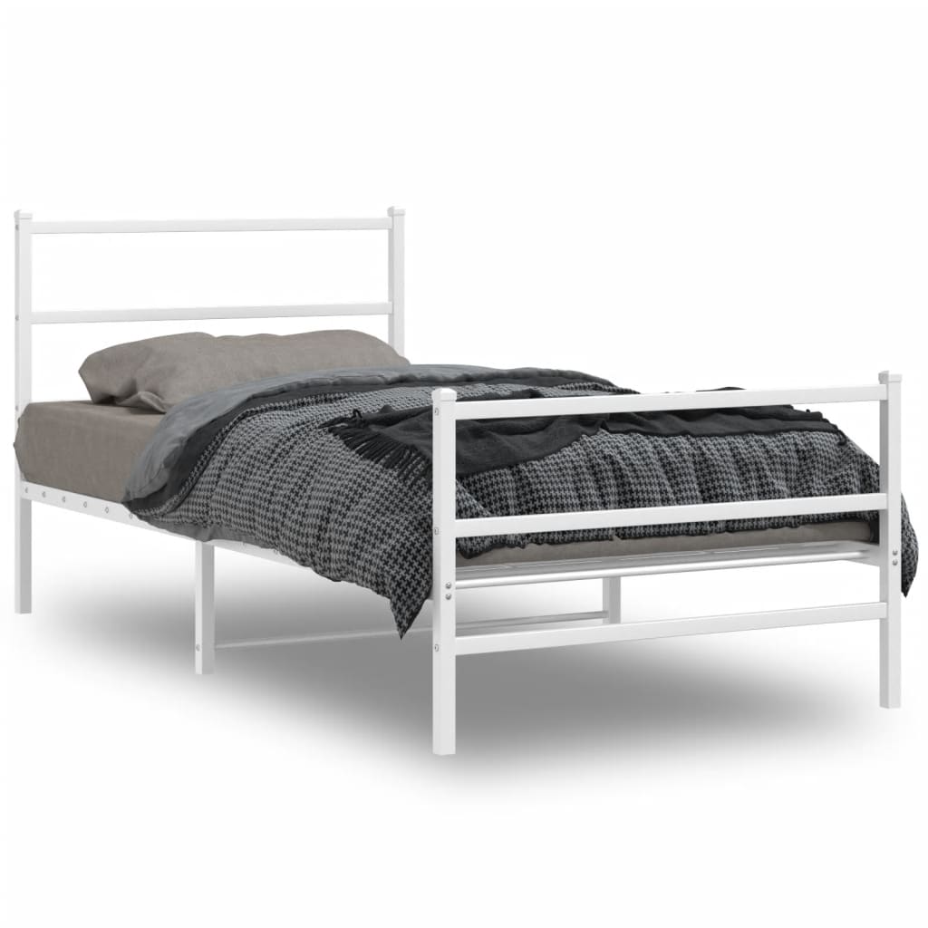 vidaXL Metal Bed Frame with Headboard and FootboardWhite 39.4"x78.7"