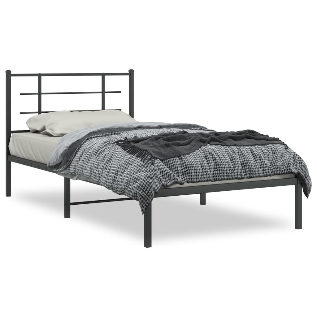 vidaXL Metal Bed Frame with Headboard Black 39.4"x78.7"