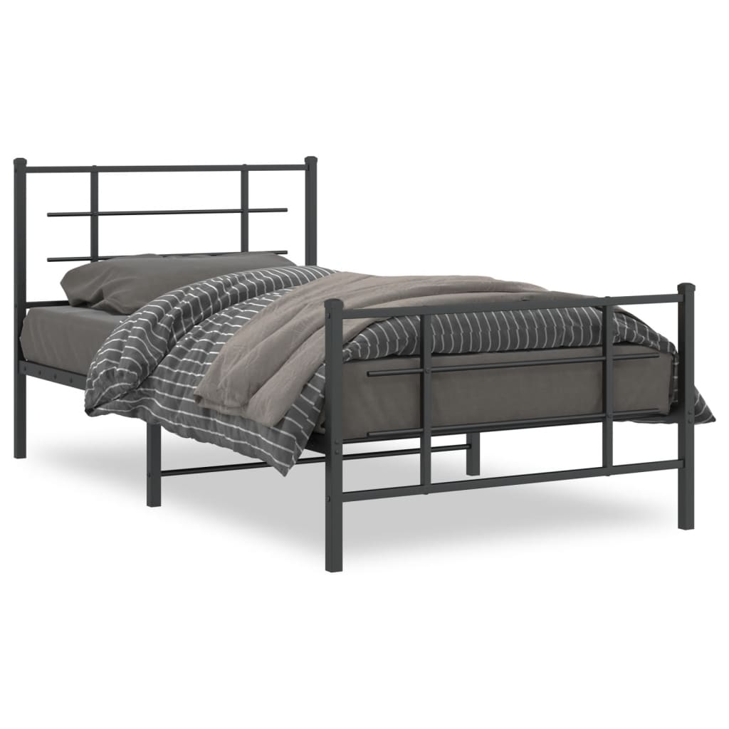 vidaXL Metal Bed Frame with Headboard and Footboard Black 39.4"x78.7"