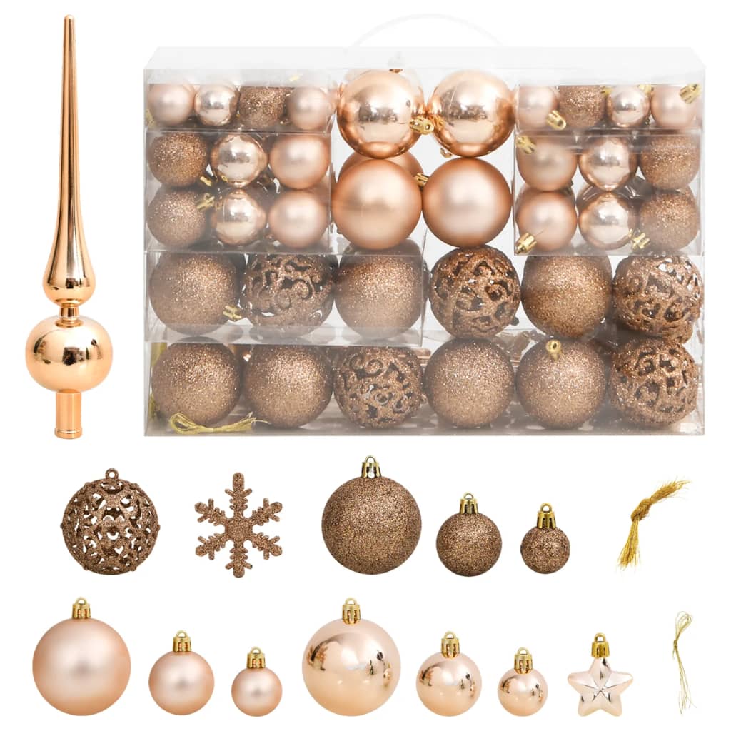 vidaXL 111 Piece Christmas Bauble Set Rose Gold Polystyrene